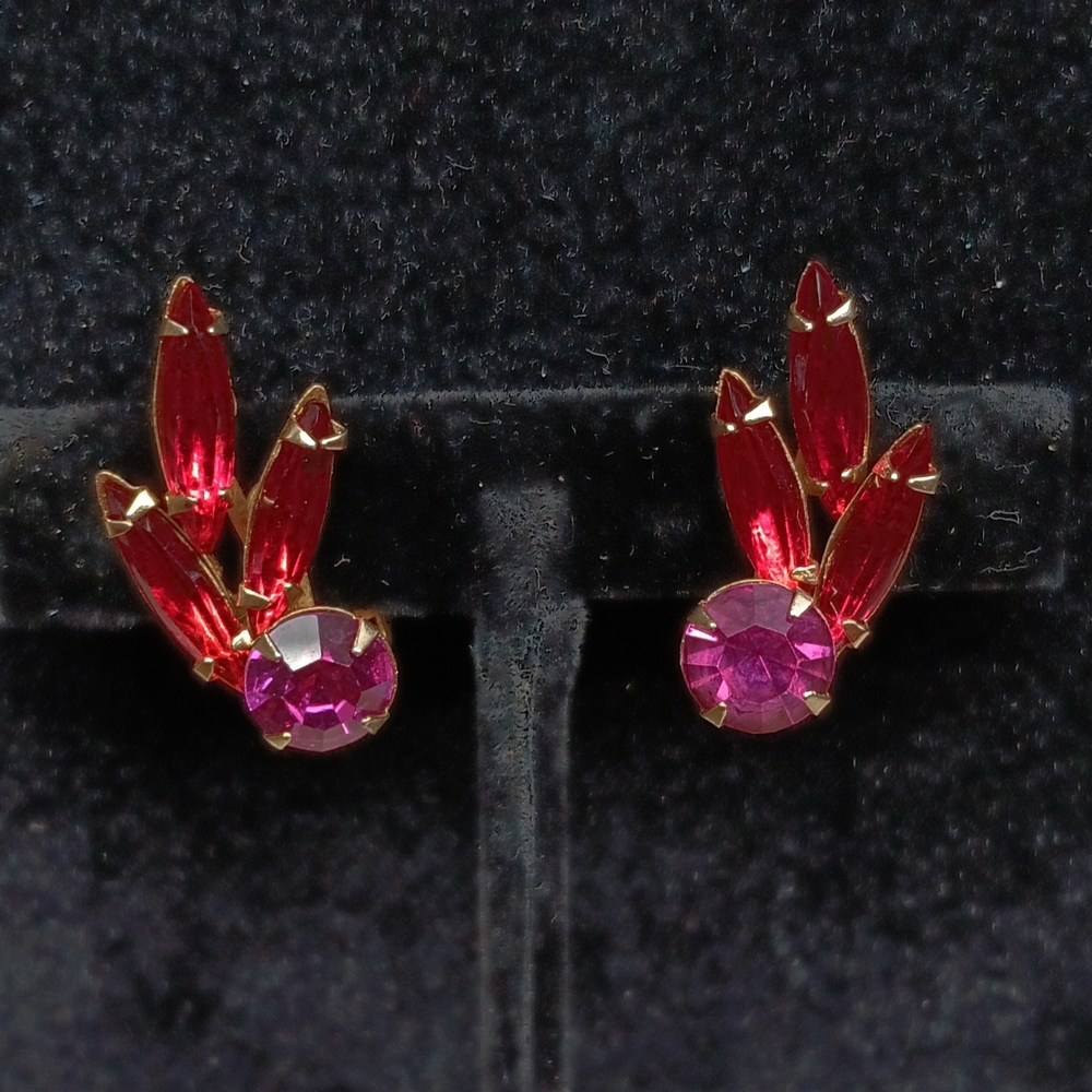 Albert Weiss Red and Pink Crystal Earrings